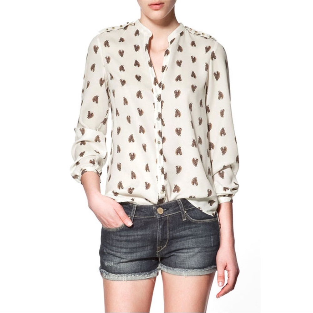 Zara | Horse Print Long Sleeve Button Down Top